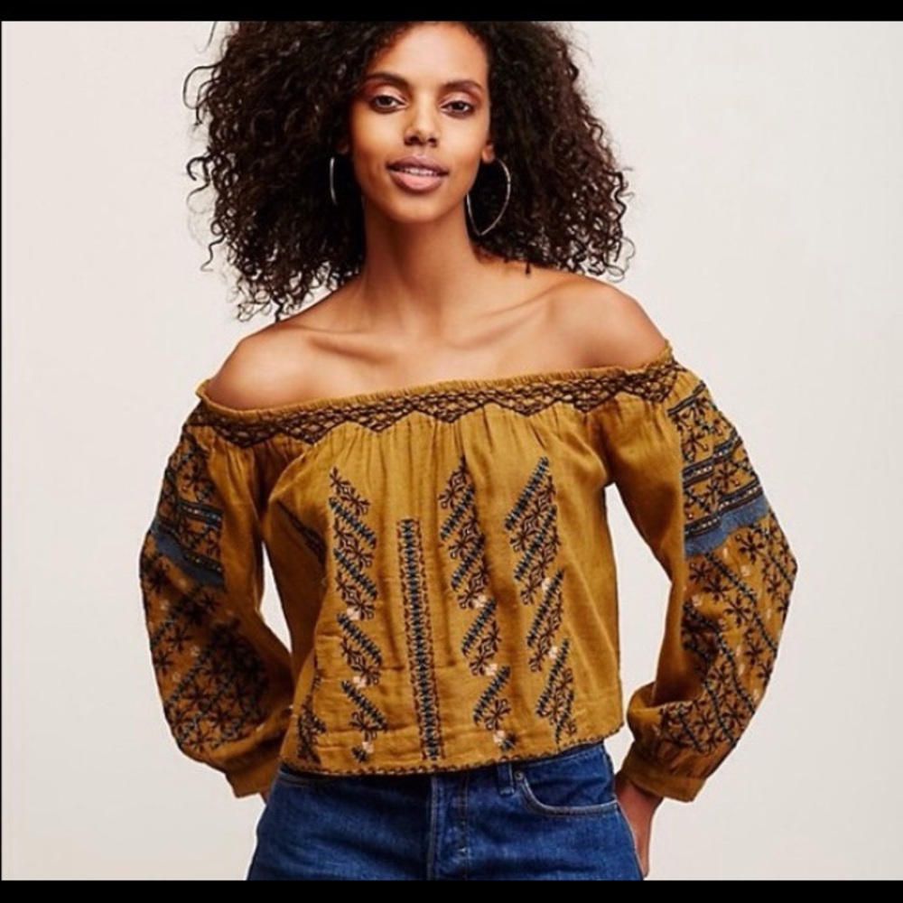 Free people all I need Top embroidered mustard